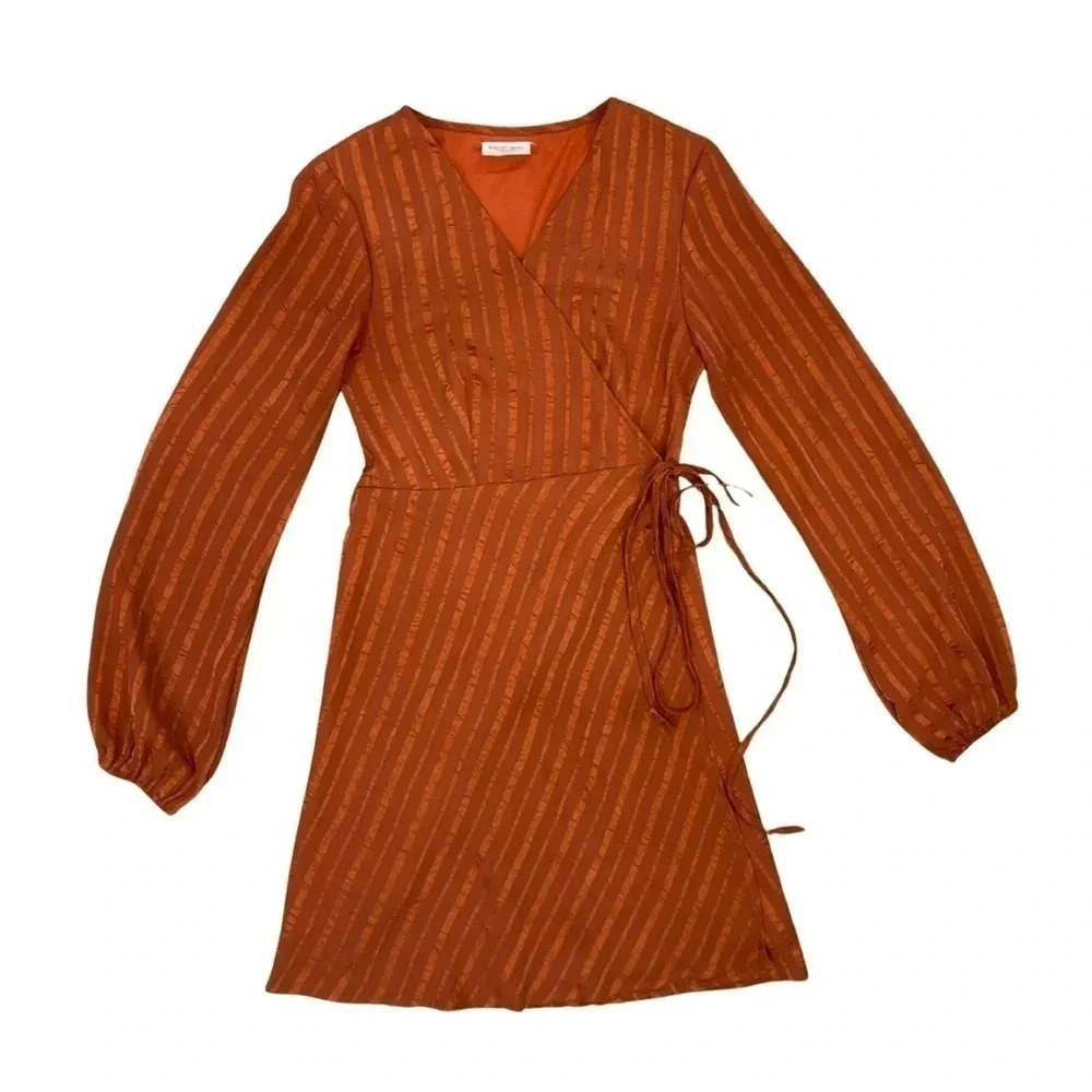 Showpo Long Balloon Sleeve Mini Wrap Dress | Rust | Size 6 / Medium